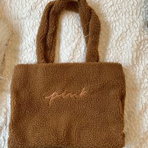 Victoria secret pink fleece bag tote school bag travel bag new brown fleece tote